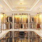 Aheaplus Industrial Pipe Clothing Rack, Reversible 79.7” Clothes Rack for Hanging Clothes, Heavy Duty Garment Racks Closet Wardrobe with LED Lights& Shelves, Walk-in Closet System, Black